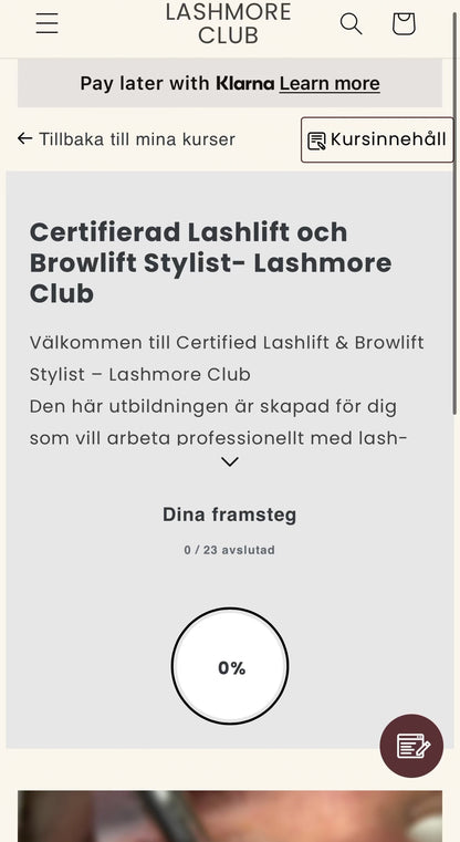 Certifierad Lashlift och Browlift Stylist- Lashmore Club